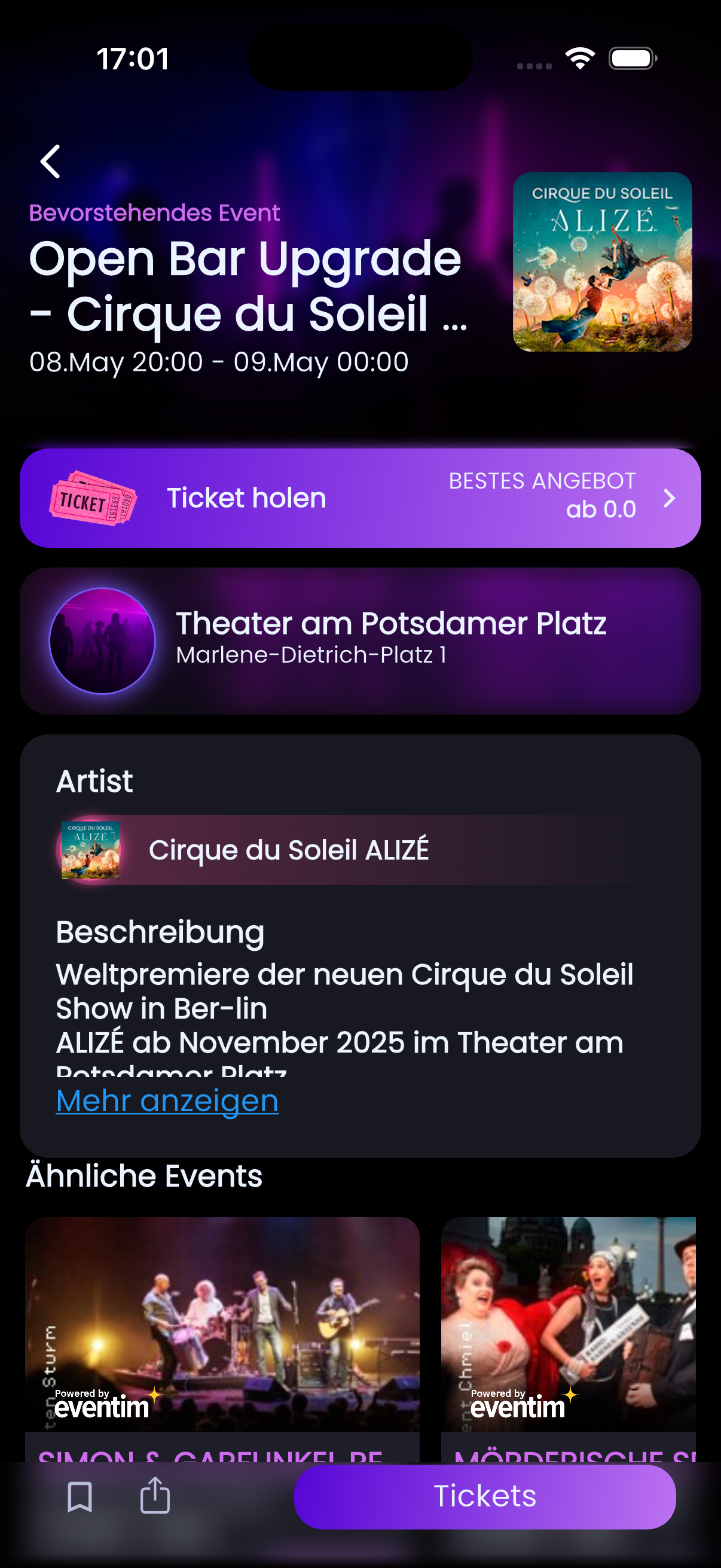 Tickets in zwei Taps